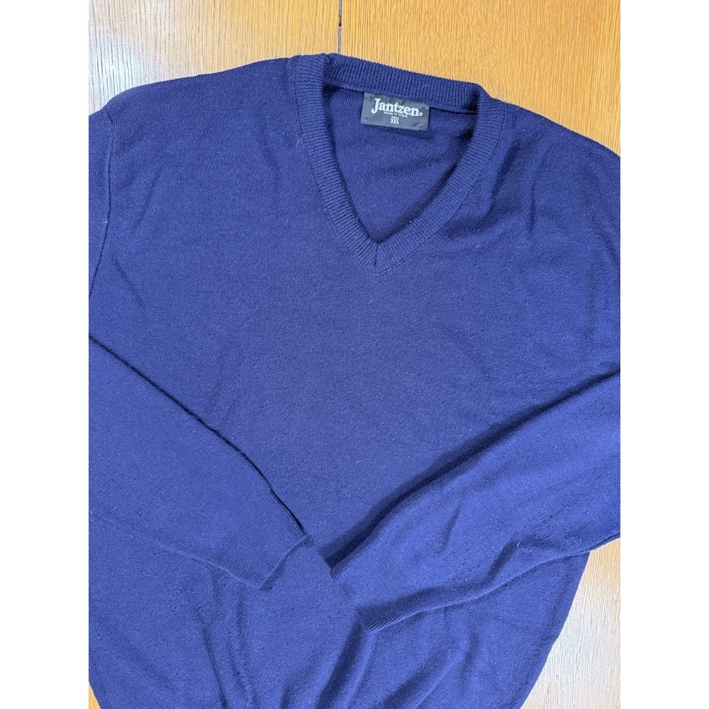 Vintage Jantzen V-Neck Sweater Mens‎ 2XL Navy Blue Made in USA Classic Knit